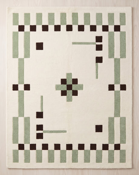 Hand Tufted Wool Rug, Modern Abstract Geometric Border Design