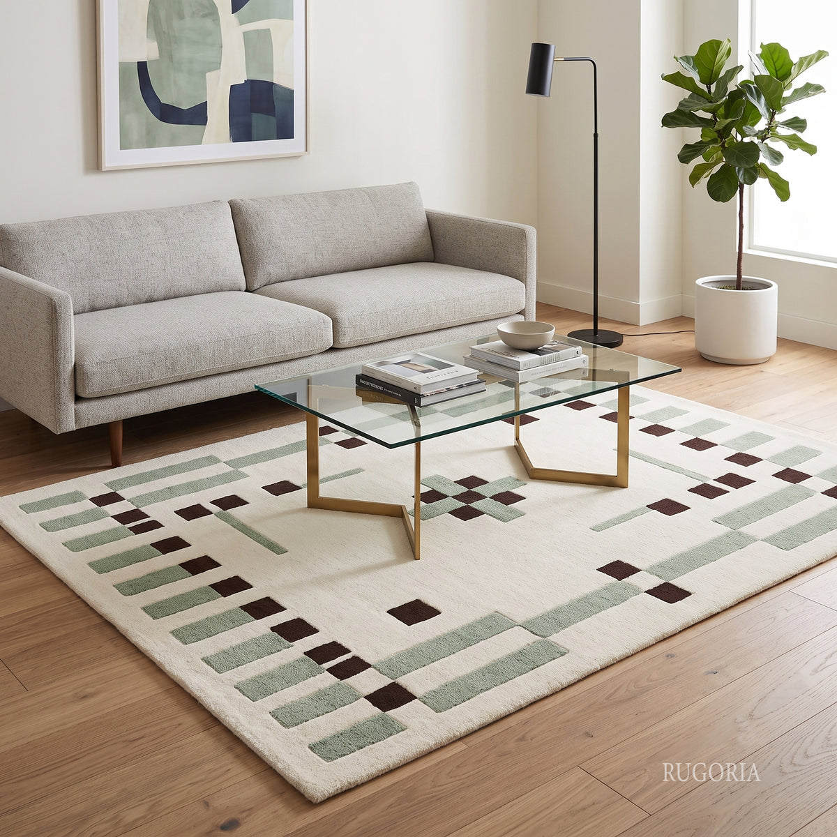 Hand Tufted Wool Rug, Modern Abstract Geometric Border Design