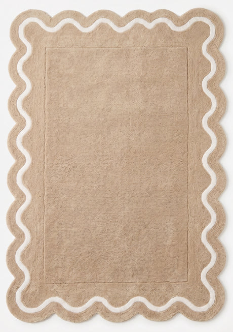 Modern Hand Tufted Wool Rug | Handmade Scalloped Border Carpet