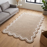 Modern Hand Tufted Wool Rug | Handmade Scalloped Border Carpet