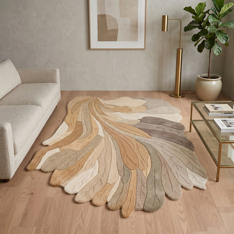 Handmade Irregular Shape Wool Rug | Unique Contemporary Colorful Botanical Design