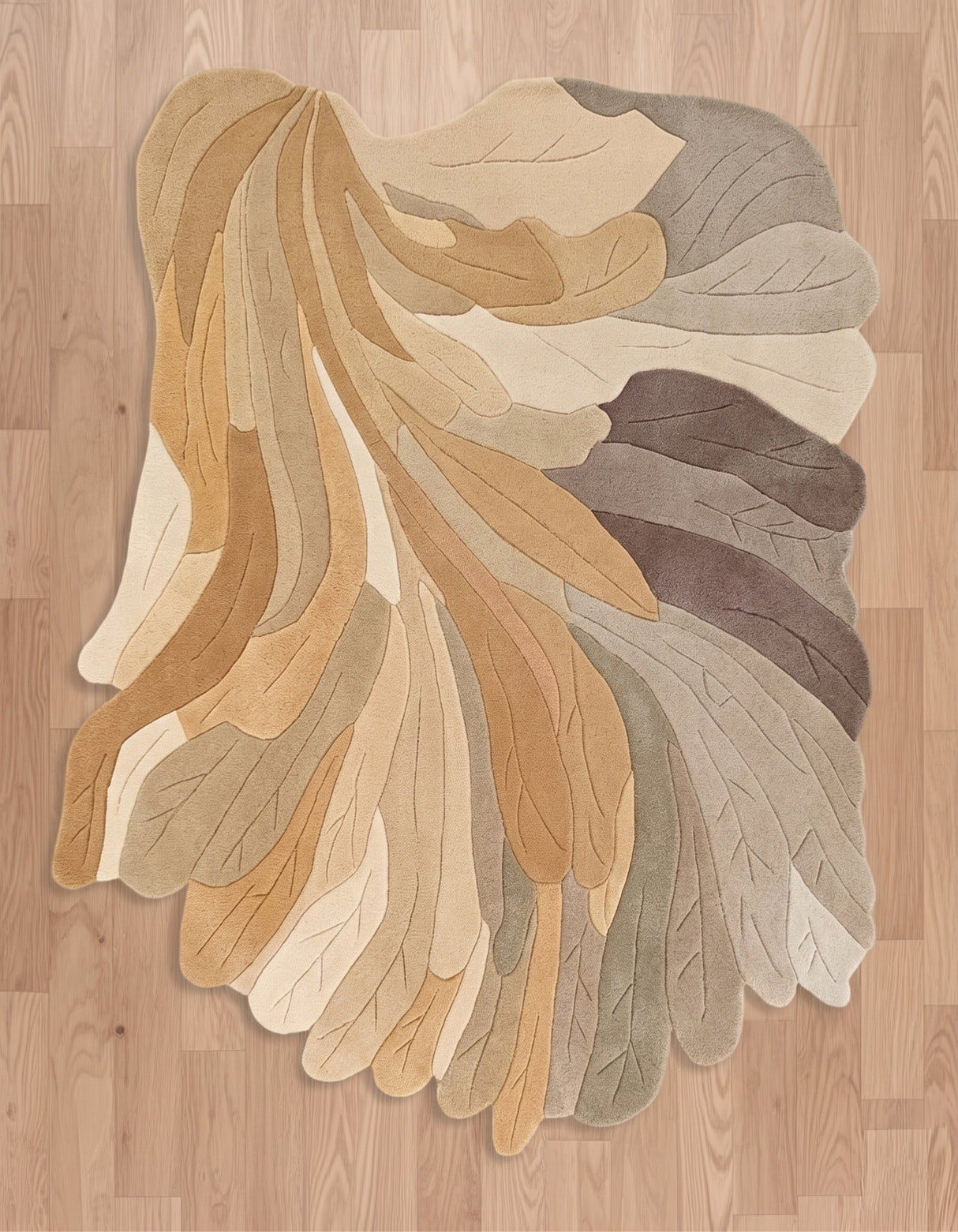 Handmade Irregular Shape Wool Rug | Unique Contemporary Colorful Botanical Design