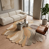 Handmade Irregular Shape Wool Rug | Unique Contemporary Colorful Botanical Design