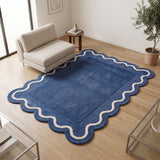 Modern Hand Tufted Wool Rug | Handmade Scalloped Border Carpet