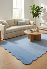 Handcrafted Scalloped Wool Rug - 100% Wool Plush Carpet