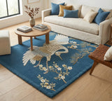 Hand-Tufted 100% Wool Rug, Crane Bird Floral Pattern