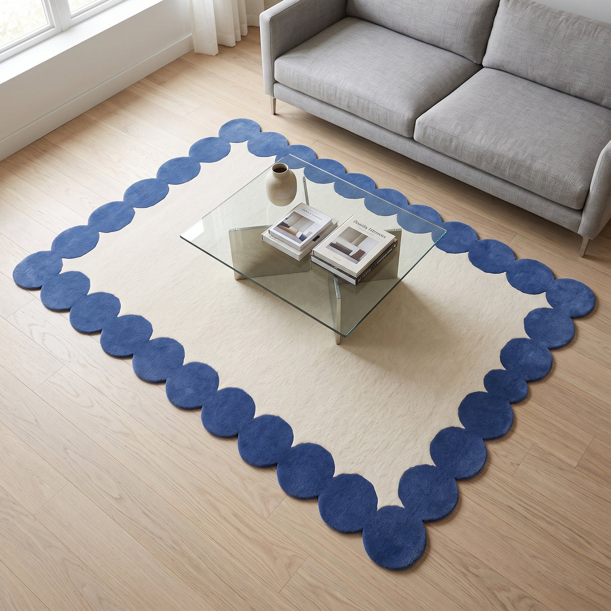 Hand-Tufted Scalloped Wool Area Rug | Modern Irregular Shape with Soft Plush Pile