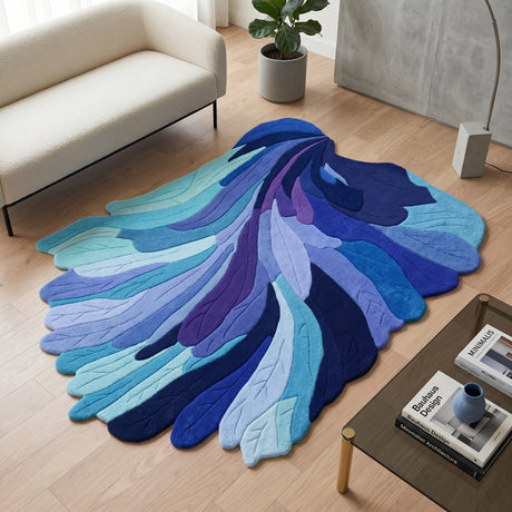 Handmade Irregular Shape Wool Rug | Unique Contemporary Colorful Botanical Design