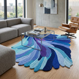 Handmade Irregular Shape Wool Rug | Unique Contemporary Colorful Botanical Design