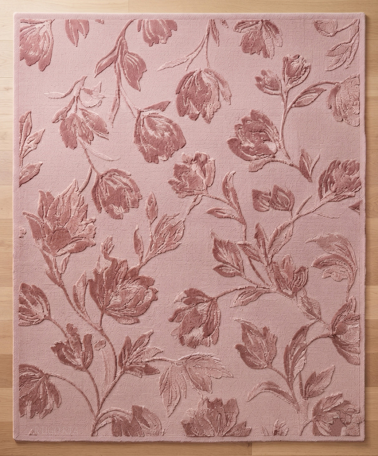 Hand Tufted Floral Wool Area Rug, Raised Botanical Carved Design