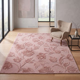 Hand Tufted Floral Wool Area Rug, Raised Botanical Carved Design