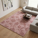Hand Tufted Floral Wool Area Rug, Raised Botanical Carved Design