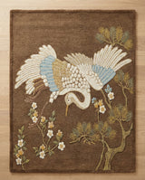 Hand-Tufted 100% Wool Rug, Crane Bird Floral Pattern