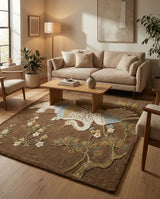 Hand-Tufted 100% Wool Rug, Crane Bird Floral Pattern