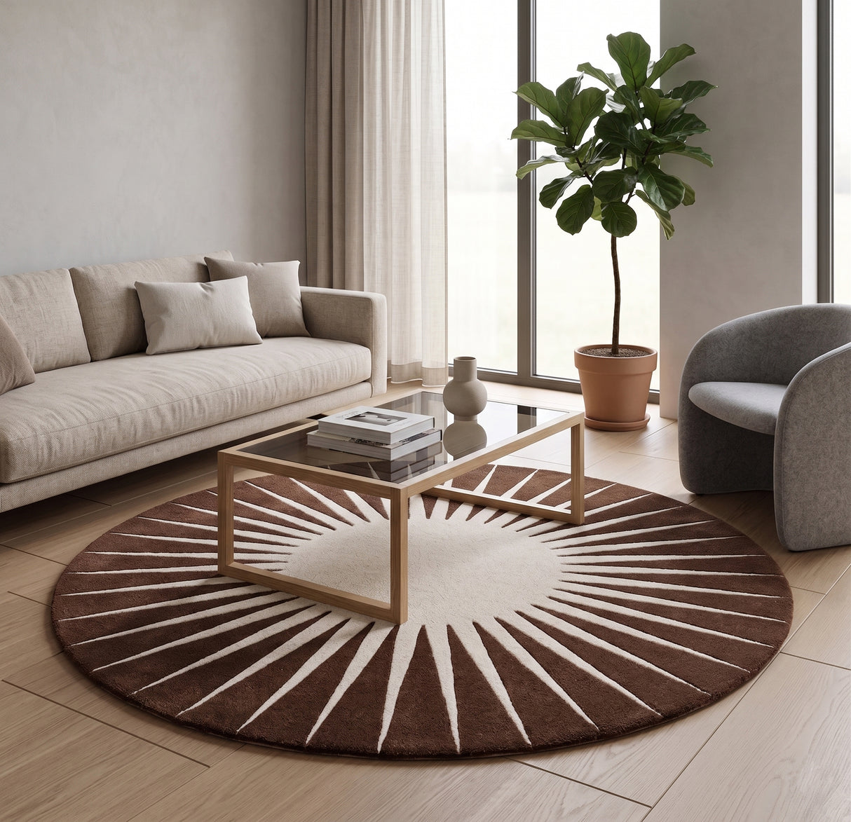Modern Round Area Rug – Hand-Tufted with 100% New Zealand Wool