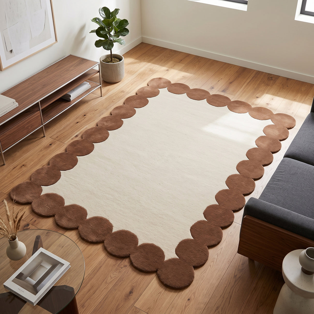 Hand-Tufted Scalloped Wool Area Rug | Modern Irregular Shape with Soft Plush Pile