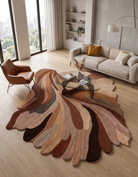 Handmade Irregular Shape Wool Rug | Unique Contemporary Colorful Botanical Design