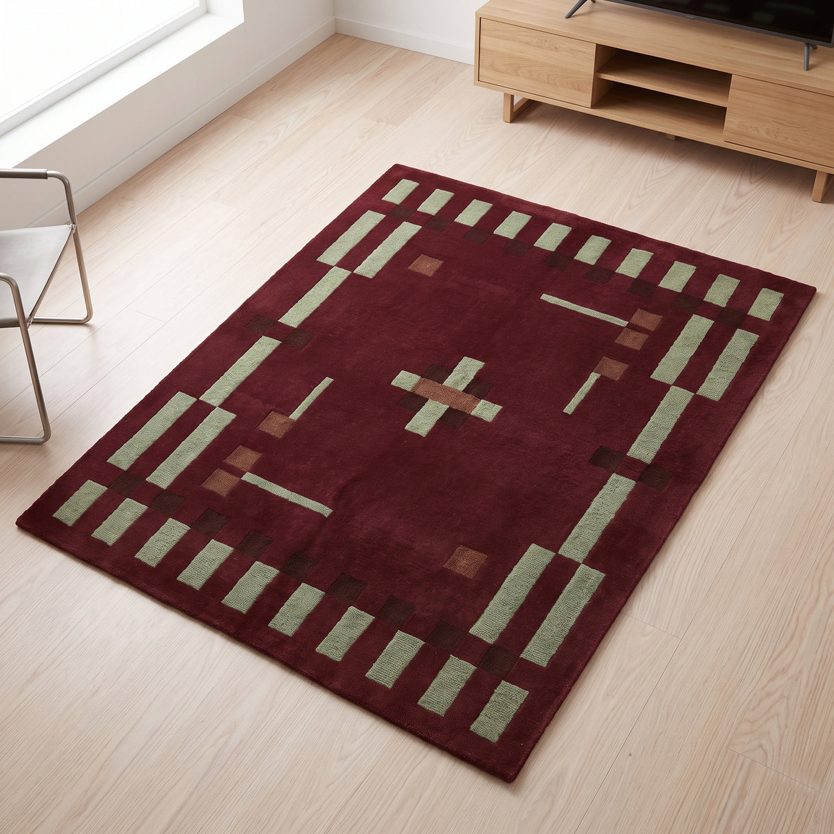Hand Tufted Wool Rug, Modern Abstract Geometric Border Design