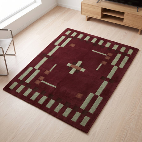 Hand Tufted Wool Rug, Modern Abstract Geometric Border Design
