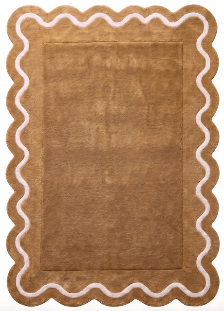 Modern Hand Tufted Wool Rug | Handmade Scalloped Border Carpet