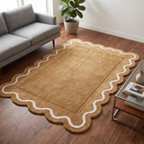 Modern Hand Tufted Wool Rug | Handmade Scalloped Border Carpet