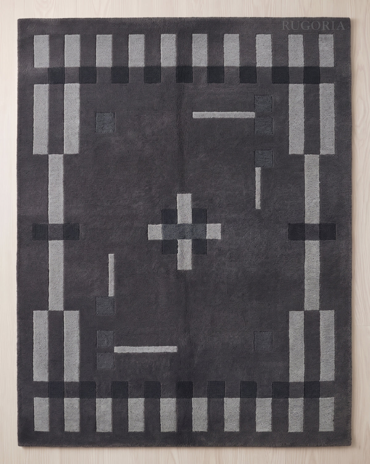 Hand Tufted Wool Rug, Modern Abstract Geometric Border Design