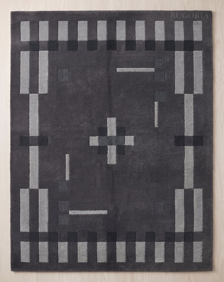Hand Tufted Wool Rug, Modern Abstract Geometric Border Design