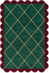 Modern Hand Tufted Wool Rug, Scalloped Border, Geometric Diamond Pattern,