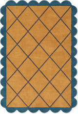 Modern Hand Tufted Wool Rug, Scalloped Border, Geometric Diamond Pattern,