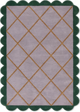 Modern Hand Tufted Wool Rug, Scalloped Border, Geometric Diamond Pattern,