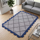 Modern Hand Tufted Wool Rug, Scalloped Border, Geometric Diamond Pattern,