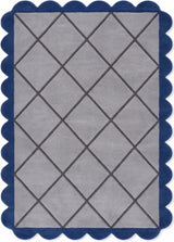 Modern Hand Tufted Wool Rug, Scalloped Border, Geometric Diamond Pattern,