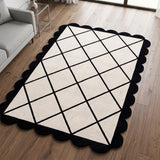Modern Hand Tufted Wool Rug, Scalloped Border, Geometric Diamond Pattern,