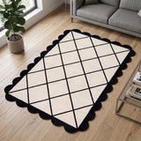 Modern Hand Tufted Wool Rug, Scalloped Border, Geometric Diamond Pattern,