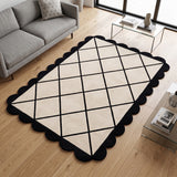 Modern Hand Tufted Wool Rug, Scalloped Border, Geometric Diamond Pattern,