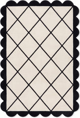 Modern Hand Tufted Wool Rug, Scalloped Border, Geometric Diamond Pattern,