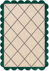 Modern Hand Tufted Wool Rug, Scalloped Border, Geometric Diamond Pattern,