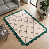 Modern Hand Tufted Wool Rug, Scalloped Border, Geometric Diamond Pattern,