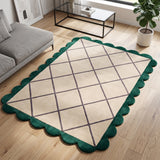 Modern Hand Tufted Wool Rug, Scalloped Border, Geometric Diamond Pattern,
