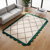 Modern Hand Tufted Wool Rug, Scalloped Border, Geometric Diamond Pattern,