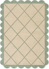 Modern Hand Tufted Wool Rug, Scalloped Border, Geometric Diamond Pattern,