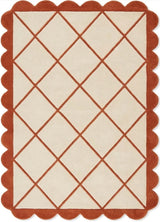 Modern Hand Tufted Wool Rug, Scalloped Border, Geometric Diamond Pattern,