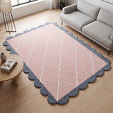 Modern Hand Tufted Wool Rug, Scalloped Border, Geometric Diamond Pattern,