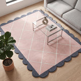 Modern Hand Tufted Wool Rug, Scalloped Border, Geometric Diamond Pattern,