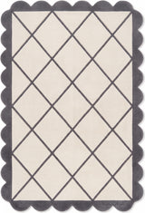 Modern Hand Tufted Wool Rug, Scalloped Border, Geometric Diamond Pattern,