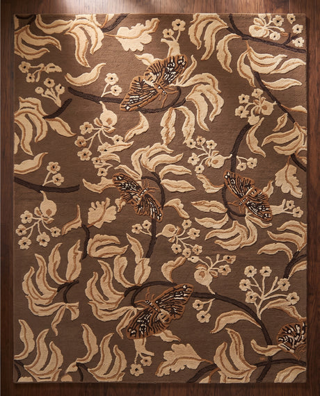 Hand Tufted Wool Rug, Floral Butterfly Botanical Pattern