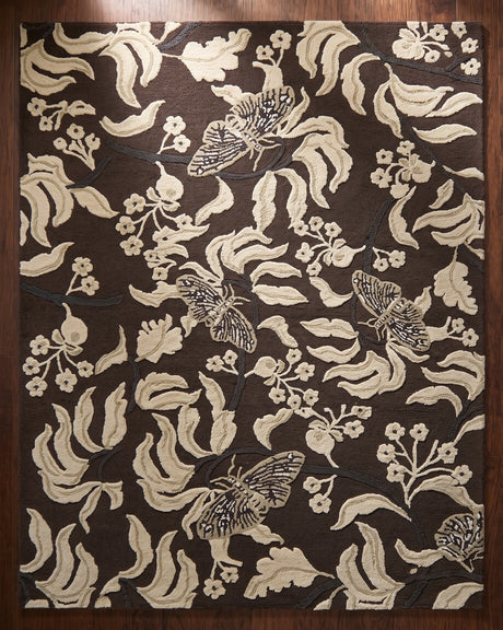 Hand Tufted Wool Rug, Floral Butterfly Botanical Pattern