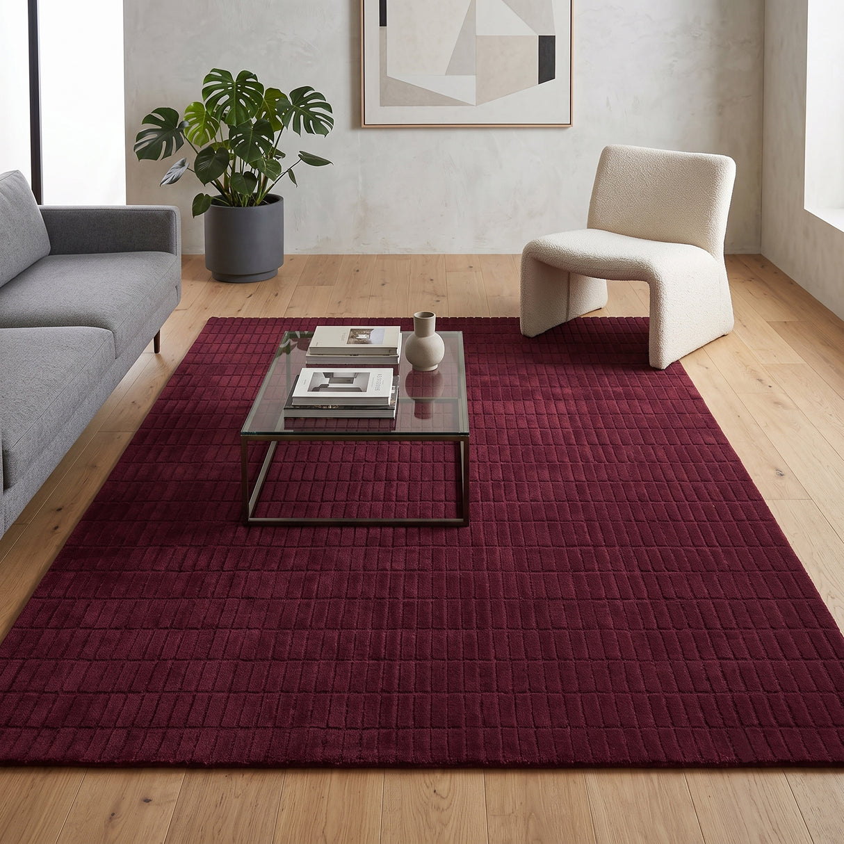 Hand-Tufted 100% Wool Rug – Unique Modern Geometric Grid Pattern