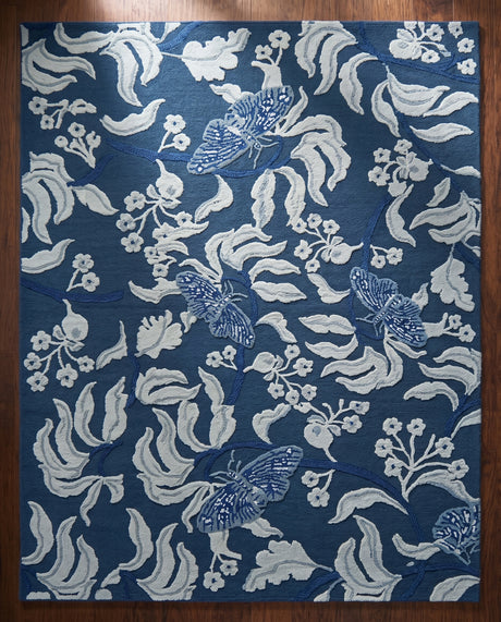 Hand Tufted Wool Rug, Floral Butterfly Botanical Pattern