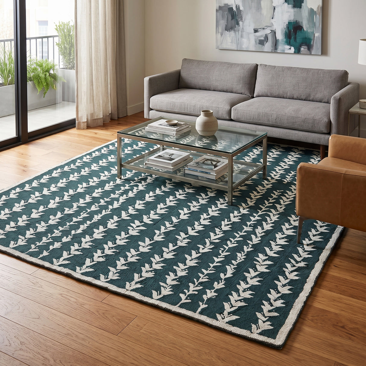 Hand-Tufted Wool Area Rug, Botanical Vine Pattern, Soft Thick Wool Carpet
